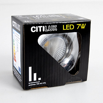 Встраиваемый светильник 8 см, 7W, 3500K Citilux Гамма CLD004NW1 хром, вр 7,5 см