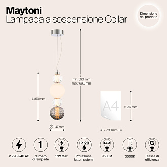 Подвесной светодиодный светильник Maytoni Collar P069PL-L17CH3K, 17W LED, 3000K, хром