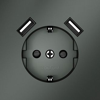 Розетка встраиваемая Voltum S70 с заземлением и защитными шторками, 16А, с USB, A+A, титан пластик Soft touch VLS040406