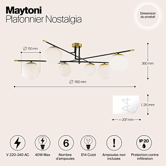 Потолочная люстра Maytoni Nostalgia MOD048CL-06G, золото-черный