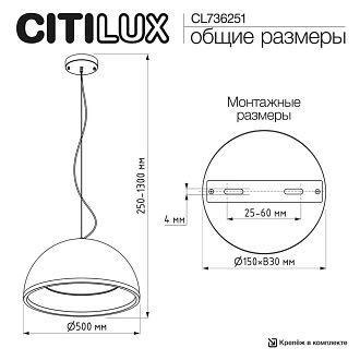 Светильник 50 см, 45W, 3000-6000K, Citilux FLOOM CL736251, черный-золото