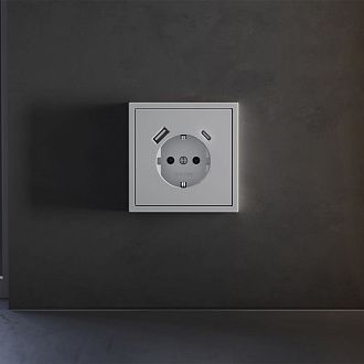 Накладка для розетки с заземлением и защитными шторками, с USB A+C, S70, серый Voltum VLS001016