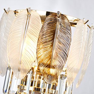 Бра Favourite Dolor 2982-2W, D160*W270*H310, золотой гальваники, декоративные лепестки из белого и серого стекла, хрусталь оригинальной прямоугольной формы высшего качества