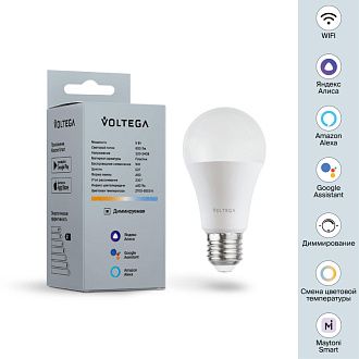 2429 Лампа светодиодная диммируемая Voltega Wi-Fi 9W 800Lm  E27
