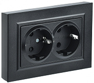BRITE Розетка двойная с заземлением с защитными шторками 16А в сборе РСш12-3-БрЧ черный
