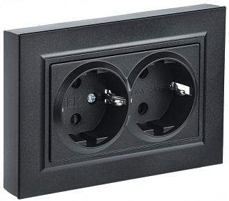 BRITE Розетка двойная с заземлением с защитными шторками 16А в сборе РСш12-3-БрЧ черный