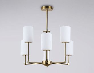 Люстра со стеклянными плафонами на штанге **60- см, 6*E27*60W, K, Ambrella Light High Light LH56215, латунь
