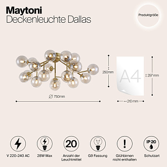 Потолочная люстра Maytoni Dallas MOD545PL-20G, диаметр 75 см, золото