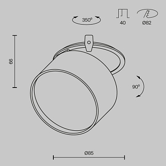 Встраиваемый светильник 8,5*8,5*6,6 см, LED, 12W, 4000К, Maytoni Technical ONDA DL024-12W4K-B черный, вр 8,2 см