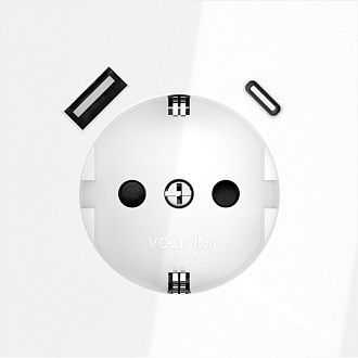 Розетка встраиваемая Voltum S70 с заземлением и защитными шторками, 16А, с USB, A+С, белый  пластик  VLS040501