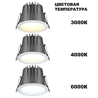 Встраиваемый LED светильник с переключателем цветовой температуры 8,6*8,6*6,5 см, LED 10W 3000-4000-6000K Novotech LANG 359424 белый, вр 7,5 см