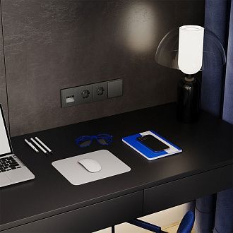 Выключатель встраиваемый Voltum S70 двухклавишный 10А, титан пластик Soft touch VLS020106