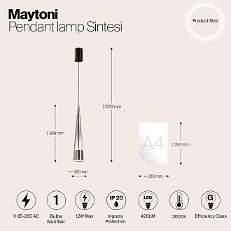 Светильник 8 см, 12W, 3000K, Maytoni P090PL-L12CH3K, черный