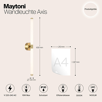 Бра 60 см, 16W, 3000K, Maytoni Axis MOD106WL-L16G3K, золото