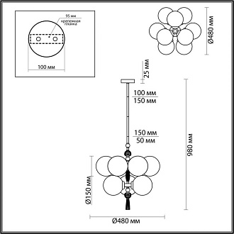 Светильник 48 см, Odeon Light Palle 5405/9, золото