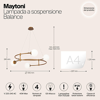 Светильник 61 см, Maytoni Balance MOD317PL-04G, золото