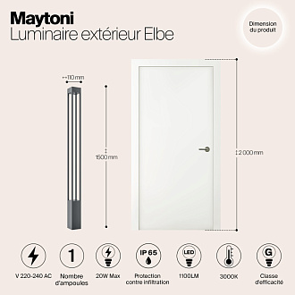 Светодиодный светильник 150 см, 20W, 3000K, Maytoni Elbe O424FL-L20GF, графит
