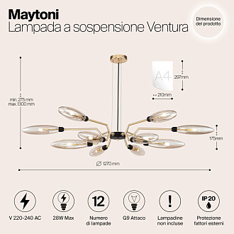 Подвесная люстра Maytoni Ventura MOD012CL-12G, золото, диаметр 127см