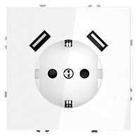 Розетка встраиваемая Voltum S70 с заземлением и защитными шторками, 16А, с USB, A+A, белый  пластик  VLS040401