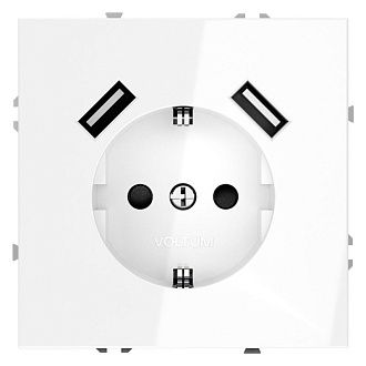 Розетка встраиваемая Voltum S70 с заземлением и защитными шторками, 16А, с USB, A+A, белый  пластик  VLS040401