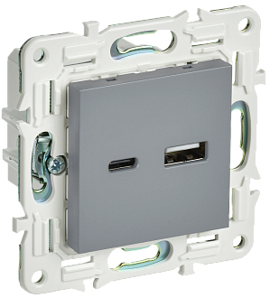 SKANDY Розетка USB A+C 18Вт SK-R13Gr сер. IEK, SK-U22-018-K03