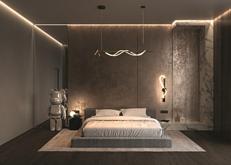 Светодиодный светильник 140 см, 42W, 3000K, Maytoni MOD166PL-L30GB3K, черный-золото