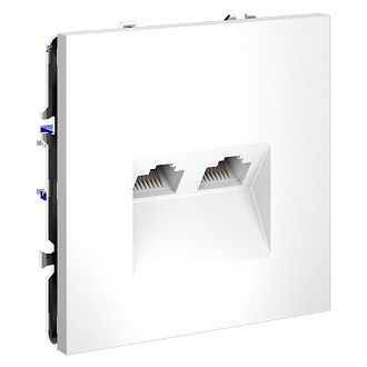 Розетка компьютерная встраиваемая Voltum S70 двойная RJ45+RJ45 кат.6, белый матовый пластик Soft touch VLS060202