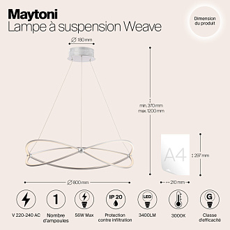 Подвесной светодиодный светильник Maytoni Weave MOD062PL-L56CH3K, 56W LED, 3000K, диаметр 80 см, никель