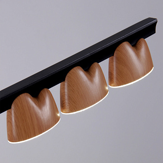 Подвесная люстра 135*7*161 см, 48W, Favourite Interline 4266-10P матовый черный, прозрачный акрил с узором, текстура дерева