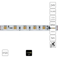 A2406010-03-3K Светодиодная лента SPI 24В 14,4Вт/м 3000К 90+ 10мм SMD5050 60шт/м 5м IP20 Arte Lamp Spi