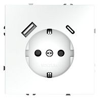 Розетка встраиваемая Voltum S70 с заземлением и защитными шторками, 16А, с USB, A+С, белый матовый пластик Soft touch VLS040502