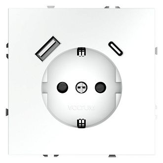 Розетка встраиваемая Voltum S70 с заземлением и защитными шторками, 16А, с USB, A+С, белый матовый пластик Soft touch VLS040502
