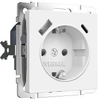 W1171761 Розетка с заземлением, шторками и USB тип A+C, белый матовый Werkel, 4690389213267
