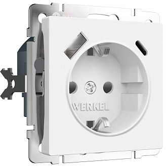W1171761 Розетка с заземлением, шторками и USB тип A+C, белый матовый Werkel, 4690389213267
