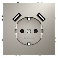 Розетка встраиваемая Voltum S70 с заземлением и защитными шторками, 16А, с USB, A+A, кашемир пластик Soft touch VLS040403