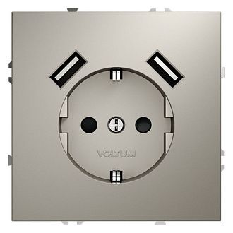 Розетка встраиваемая Voltum S70 с заземлением и защитными шторками, 16А, с USB, A+A, кашемир пластик Soft touch VLS040403