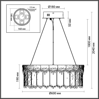 Люстра 60 см, LED*80W, 3700К, 6796lm Odeon Light Cleo 5091/80L, золотой
