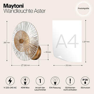 Светильник 28 см, Maytoni Aster MOD007WL-01G, золото