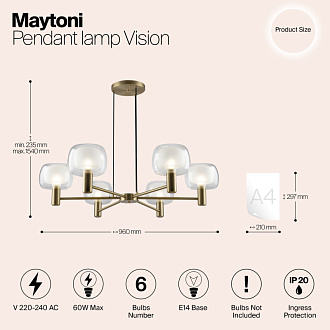 Светильник 96 см, Maytoni Vision MOD411PL-06G, золото