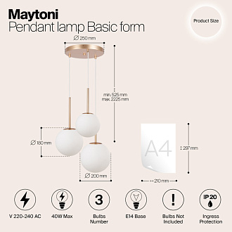 Светильник 40 см, Maytoni Basic form MOD321PL-03G1, золото
