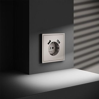 Розетка встраиваемая Voltum S70 с заземлением и защитными шторками, 16А, с USB, A+A, кашемир пластик Soft touch VLS040403