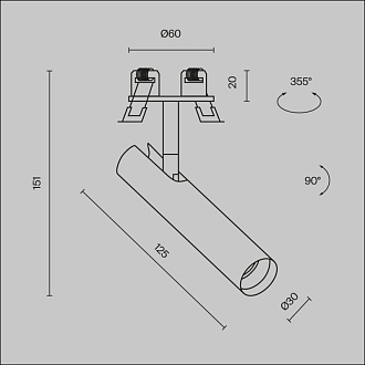 Встраиваемый светильник 3*3*15,1 см, LED, 6W, 4000К, Maytoni Technical Focus T C141RS-L125-6W4K-B черный, вр 5,5 см