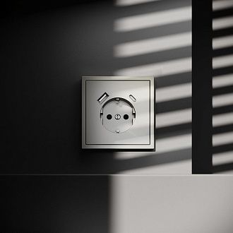 Розетка встраиваемая Voltum S70 с заземлением и защитными шторками, 16А, с USB, A+С, шелк пластик Soft touch VLS040504