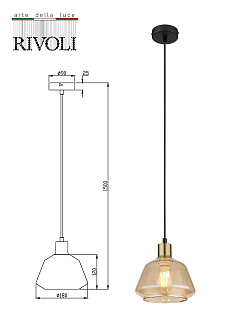 Светильник 18*18*150 см, 1*Е27 подвесной Rivoli Ada 3195-201, черный, бронза
