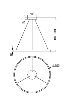 Подвесной светильник 80*127,5 см, LED, 51W, 3000К-4000К, Maytoni Rim MOD058PL-L42WK белый