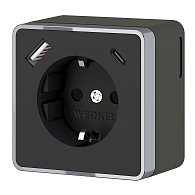 W5071735 Розетка с заземлением, шторками и USB тип A+C Gallant, чёрный хром Werkel, 4690389179655