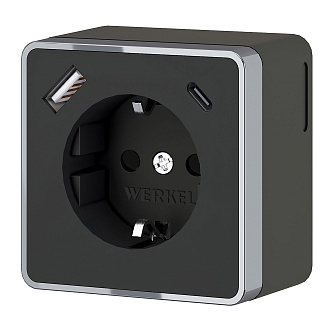 W5071735 Розетка с заземлением, шторками и USB тип A+C Gallant, чёрный хром Werkel, 4690389179655
