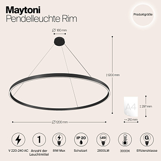 Светильник 120 см, 81W, 3000K Maytoni MOD058PL-L65B3K, черный
