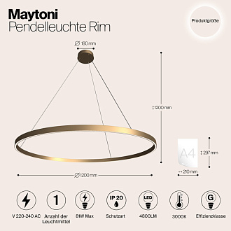 Светильник 120 см, 81W, 3000K Maytoni MOD058PL-L65BS3K, латунь