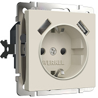 W1171562 Розетка с заземлением, шторками и USBх2, айвори матовый Werkel, 4690389192005